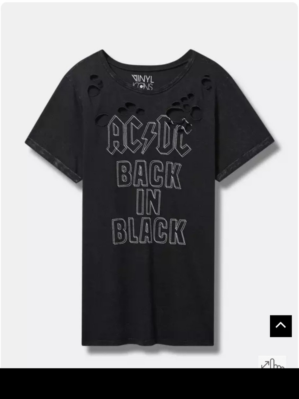 Torrid AC/DC "Back In Black" Distressed Black Band Tee NWT